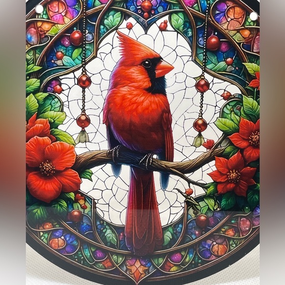 Suncatcher Acrylic Cardinal Red Flowers Bird Decorative Home Cabin Decor Gifts - Picture 4 of 4